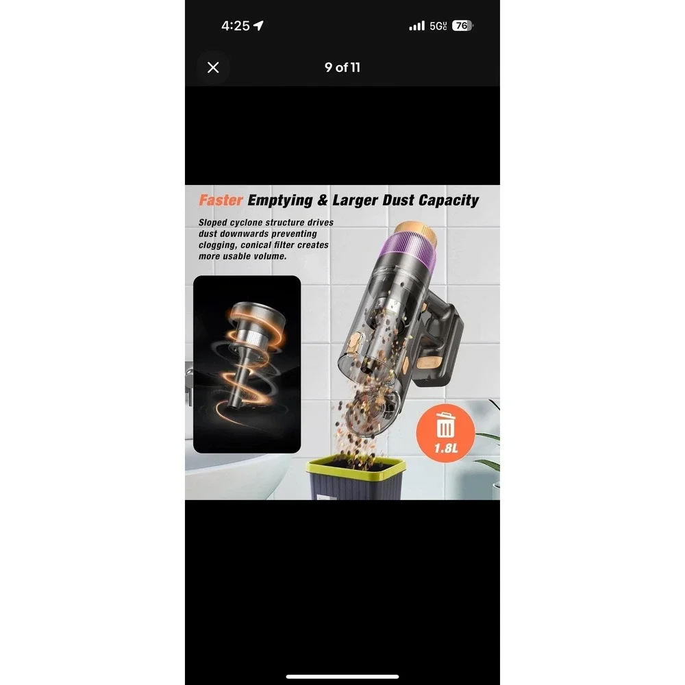 VBUOO TV105S Cordless Stick Vacuum Cleaner 580W 48KPa Black 70Min HEPA Pet Hair